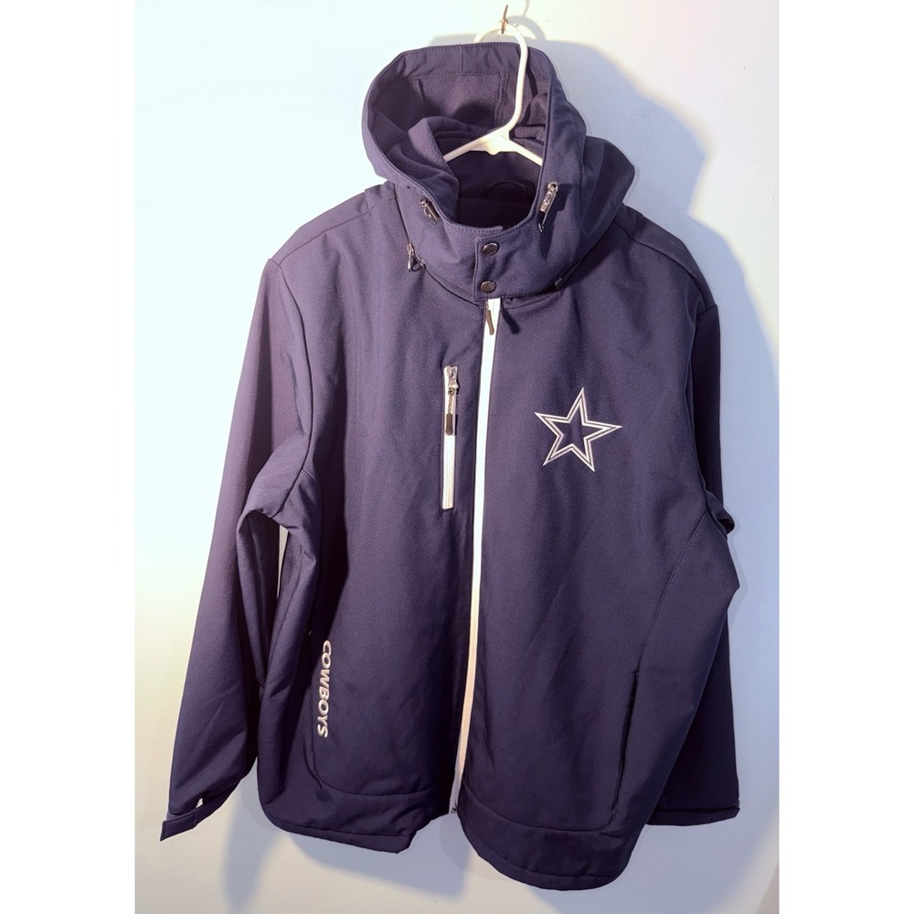 DALLAS COWBOYS Men's Jacket Hooded NFL Soft Shell Bonded Full Zip Blue Size XL